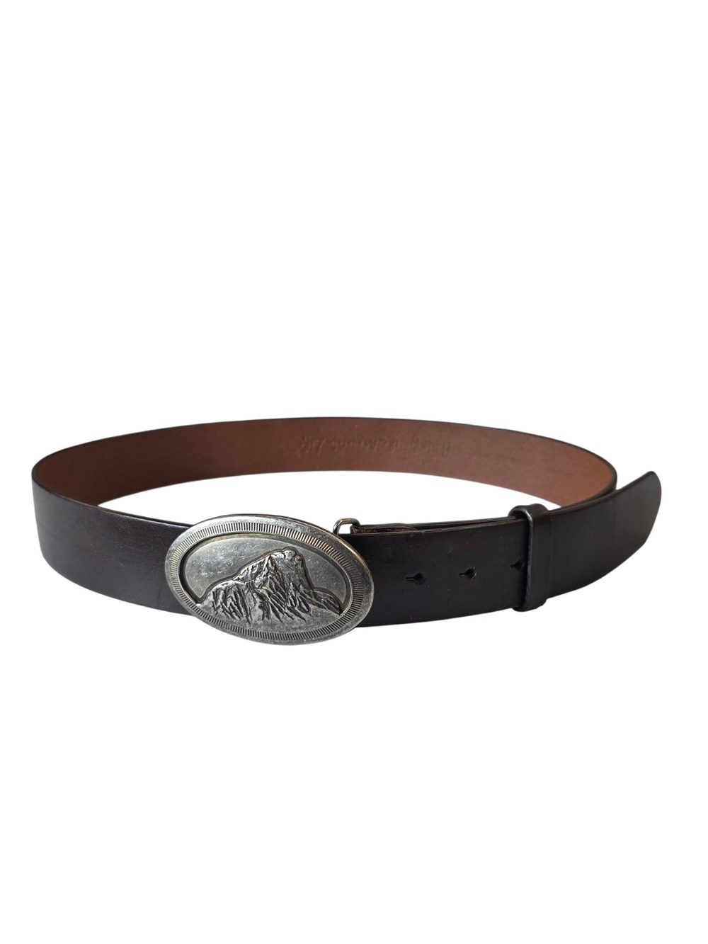 Mountain Khakis Western Brown Leather Belt with Silver Mountain Buckle